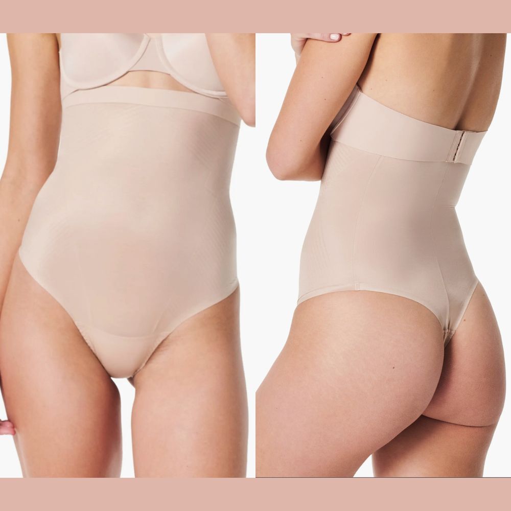 NEW $68 Spanx [ Small ]‎ Thinstincts 2.0 High Waist Shaping Thong Beige 6370